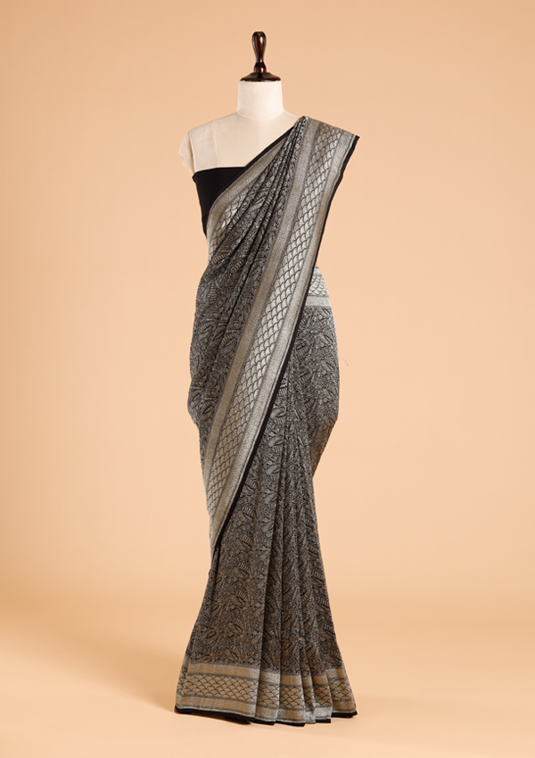Black Brocade Saree in Georgette
