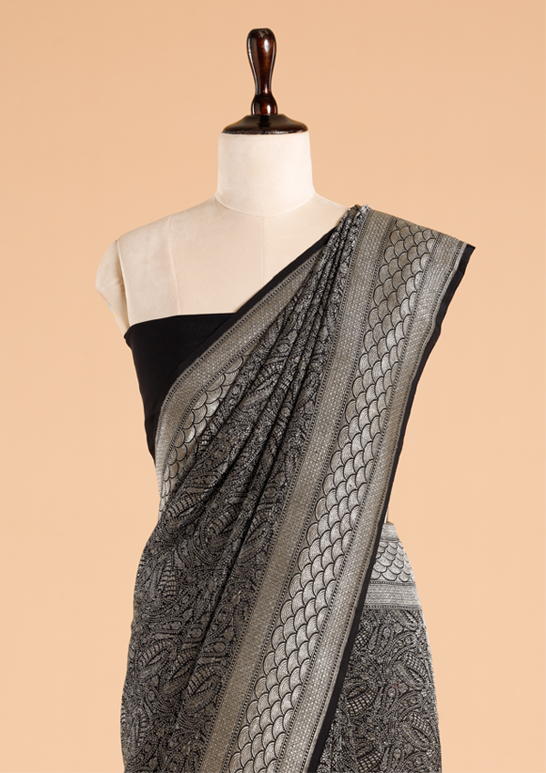Black Brocade Saree in Georgette