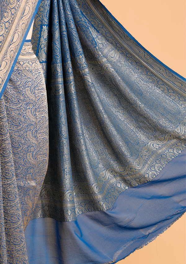Royal Blue Brocade Saree in Georgette