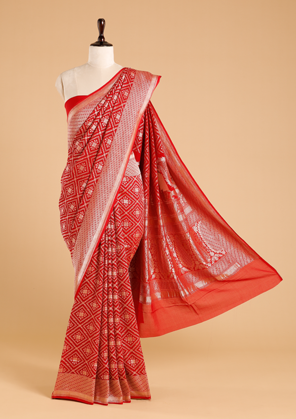 Red Jaal Saree in Georgette