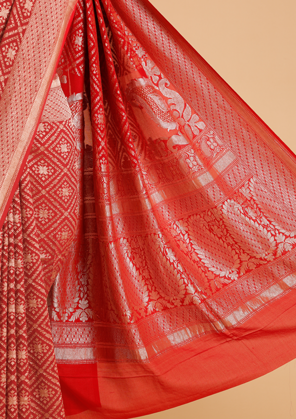 Red Jaal Saree in Georgette