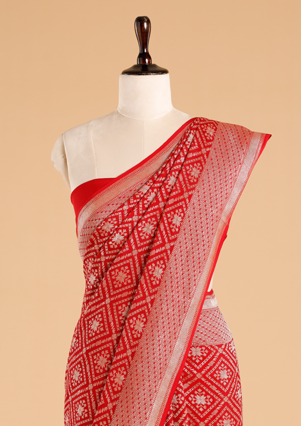 Red Jaal Saree in Georgette