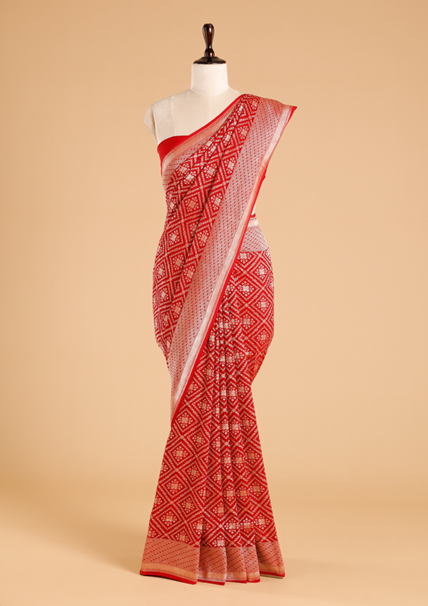 Red Jaal Saree in Georgette