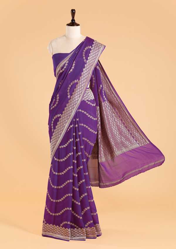 Purple Lehariya Saree in Georgette