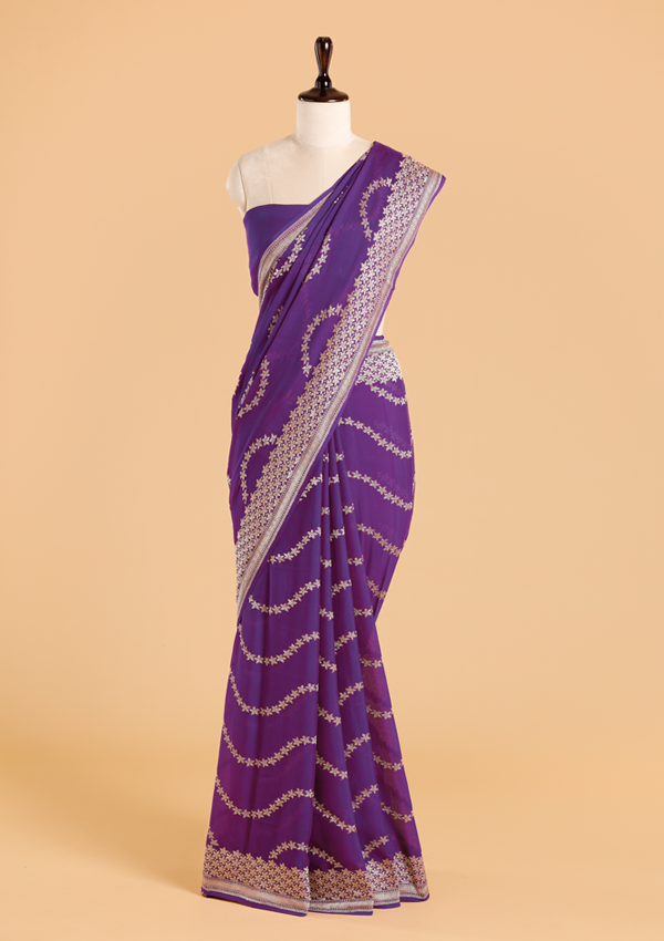 Purple Lehariya Saree in Georgette