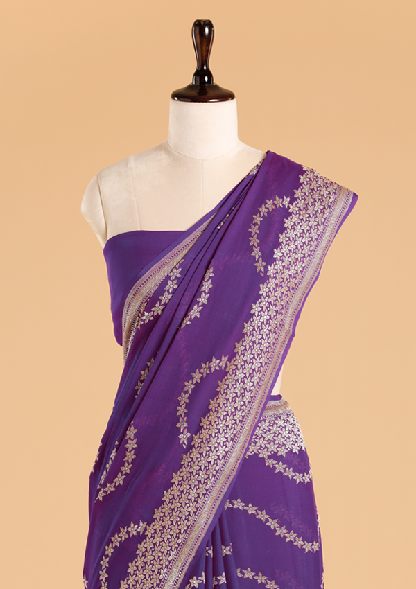 Purple Lehariya Saree in Georgette