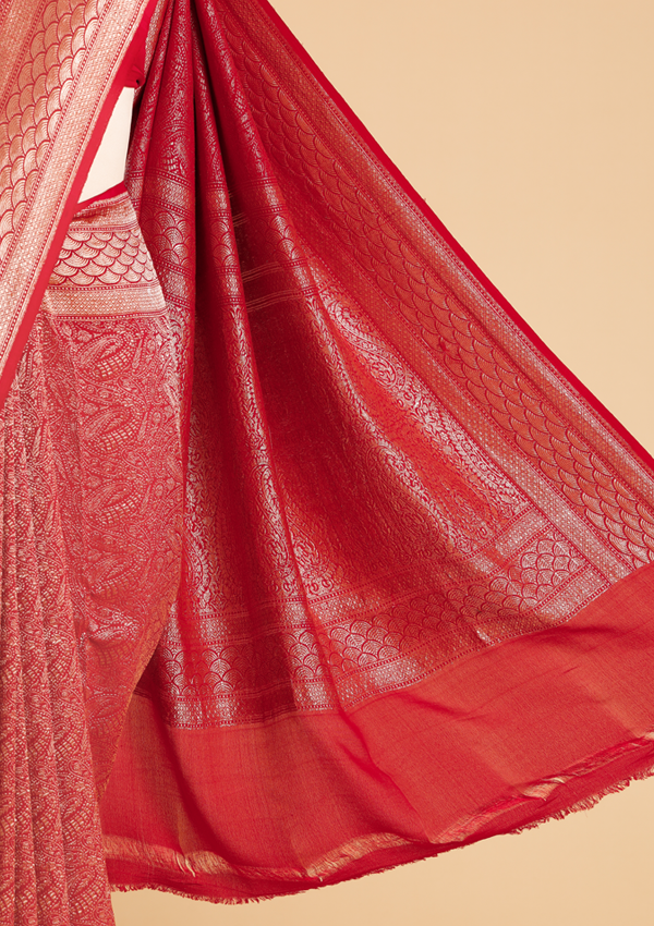 Red Brocade Saree in Georgette