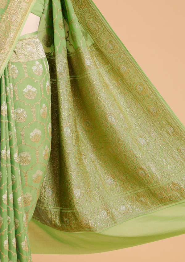 Pista Green Jaal Saree in Georgette