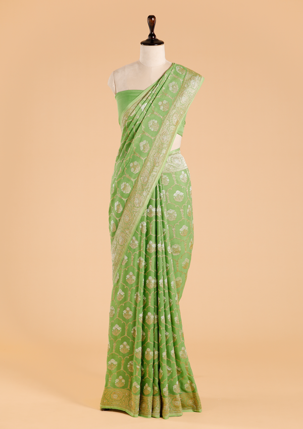 Pista Green Jaal Saree in Georgette