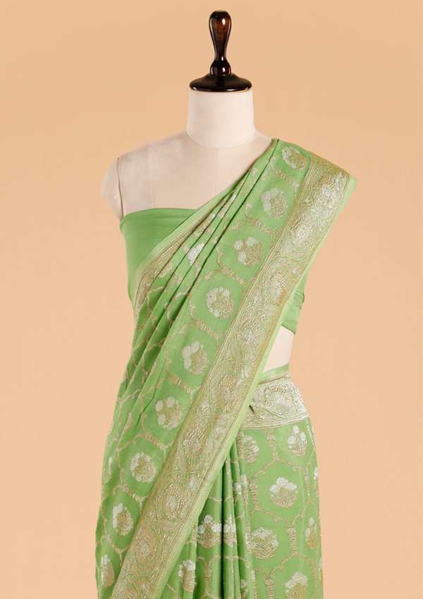 Pista Green Jaal Saree in Georgette