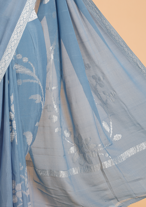 Cobalt Blue Plain Saree in Georgette