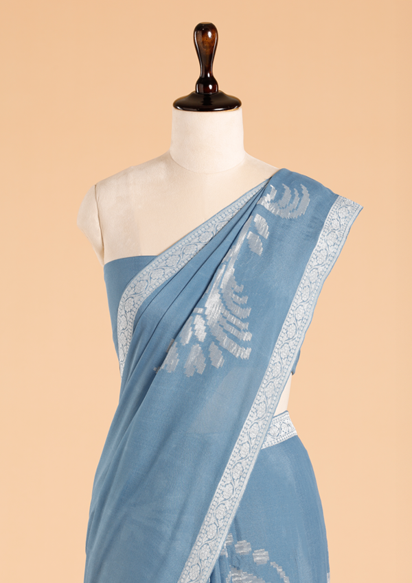 Cobalt Blue Plain Saree in Georgette