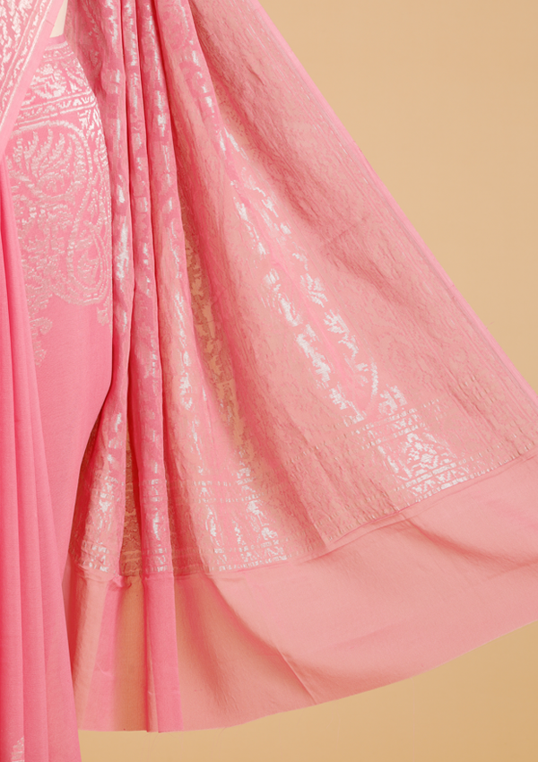 Pink Plain Saree in Georgette