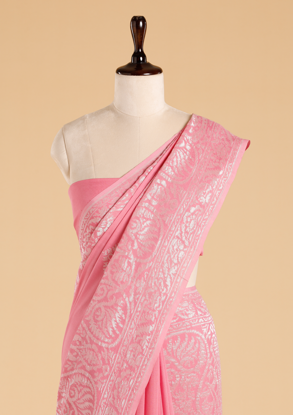Pink Plain Saree in Georgette