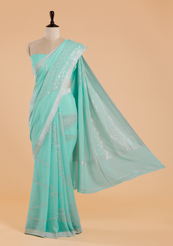 Firozi Plain Saree in Georgette