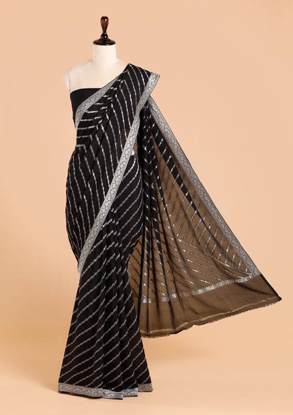 Black Lehariya Saree in Georgette