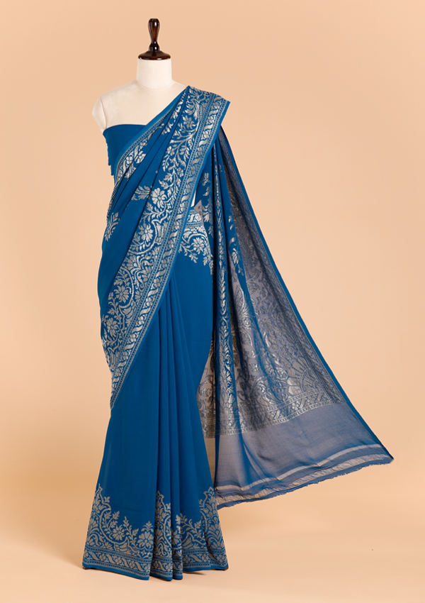 Royal Blue Plain  Saree in Georgette