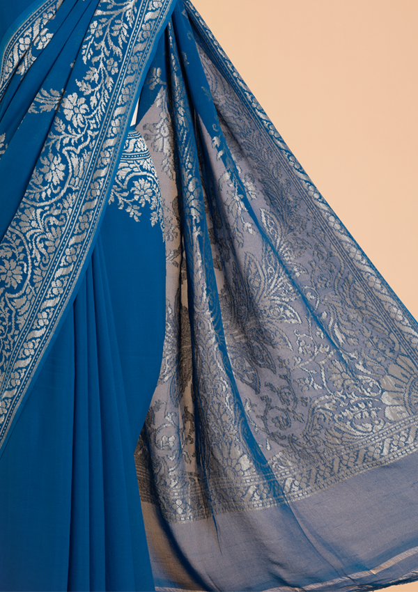 Royal Blue Plain  Saree in Georgette