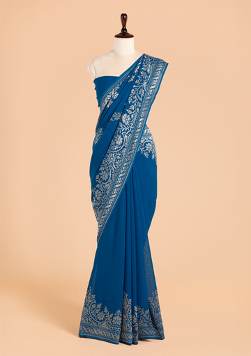 Royal Blue Plain  Saree in Georgette