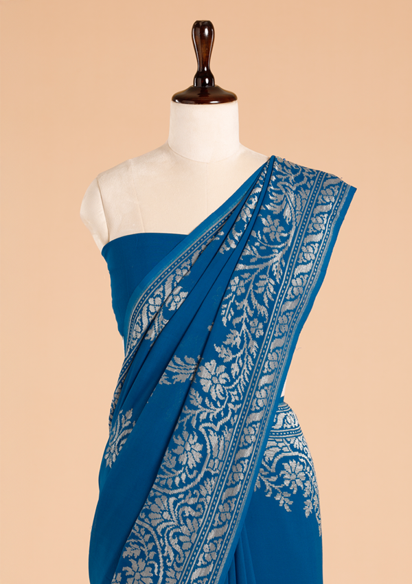 Royal Blue Plain  Saree in Georgette