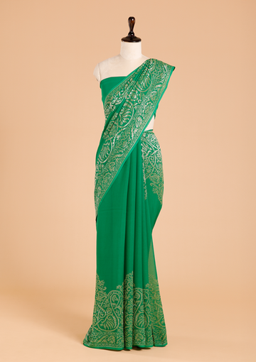 Green Plain Saree in Georgette