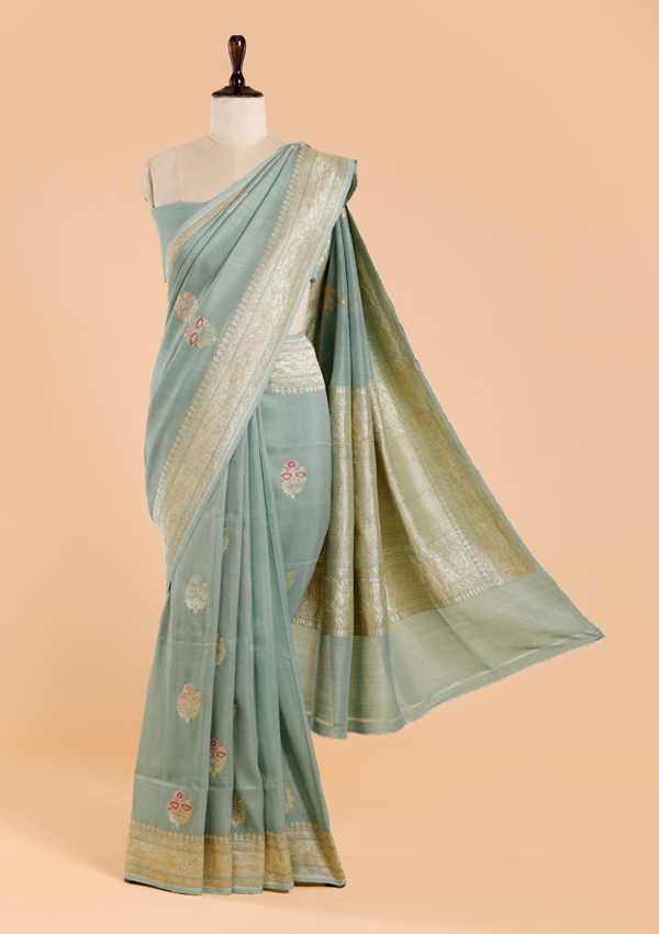 Pista Green Butta Saree in Georgette Tussar