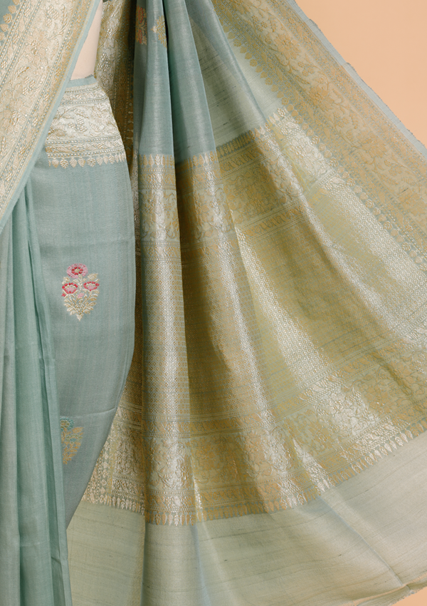 Pista Green Butta Saree in Georgette Tussar