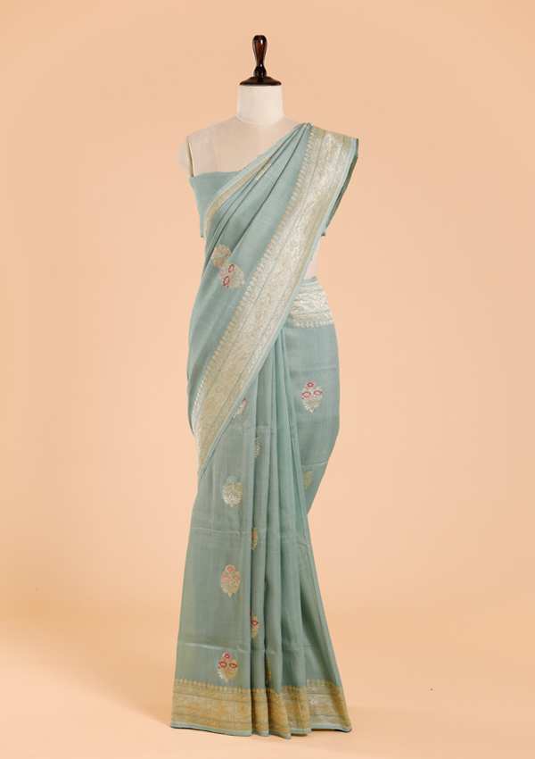 Pista Green Butta Saree in Georgette Tussar