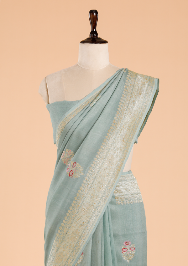 Pista Green Butta Saree in Georgette Tussar