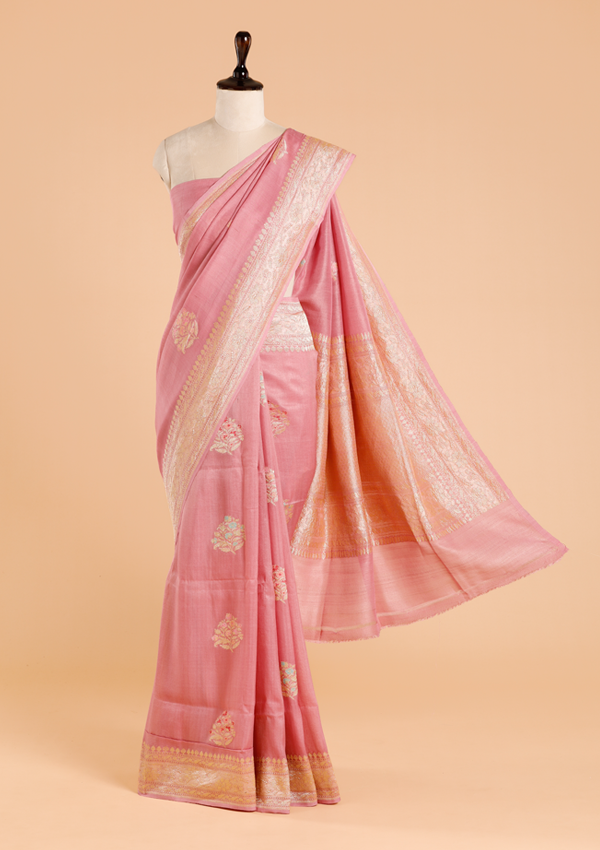 Light Pink Butta Saree in Georgette Tussar