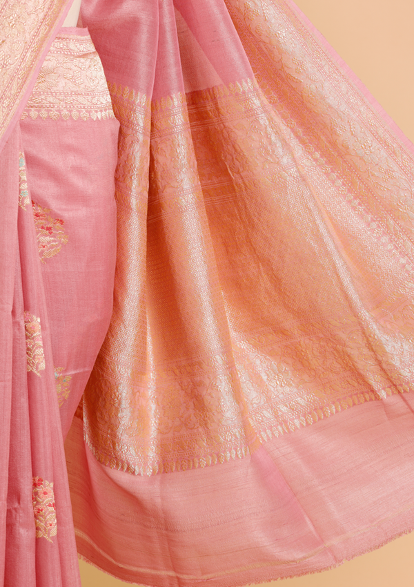 Light Pink Butta Saree in Georgette Tussar