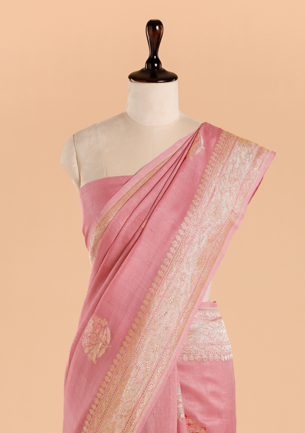 Light Pink Butta Saree in Georgette Tussar