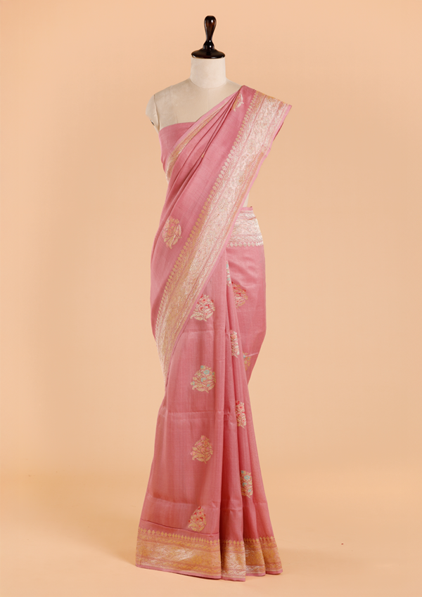 Light Pink Butta Saree in Georgette Tussar