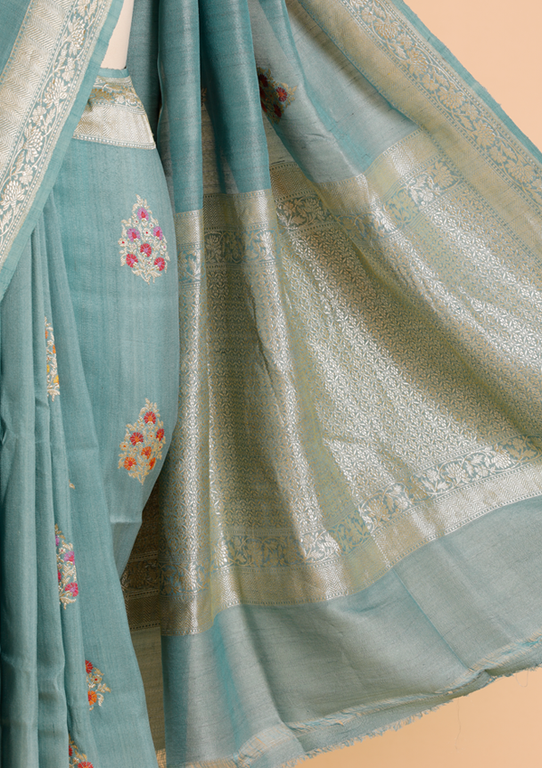 Jade Green Butta Saree in Georgette Tussar