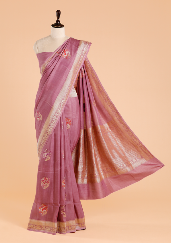 Gajar Pink Butta Saree in Georgette Tussar