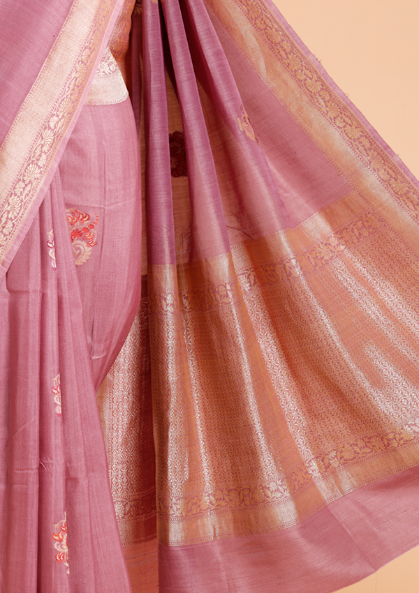 Gajar Pink Butta Saree in Georgette Tussar