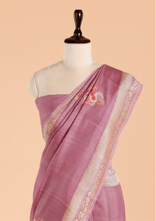 Gajar Pink Butta Saree in Georgette Tussar