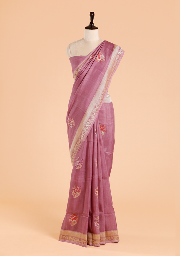 Gajar Pink Butta Saree in Georgette Tussar
