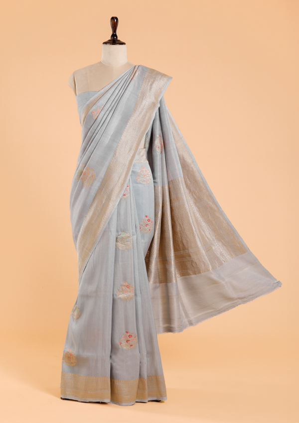 Sky Blue Butta Saree in Georgette Tussar