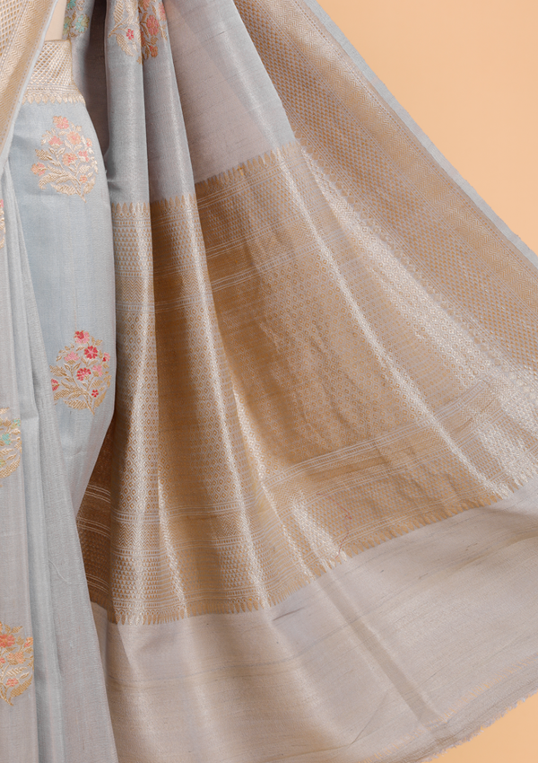 Sky Blue Butta Saree in Georgette Tussar