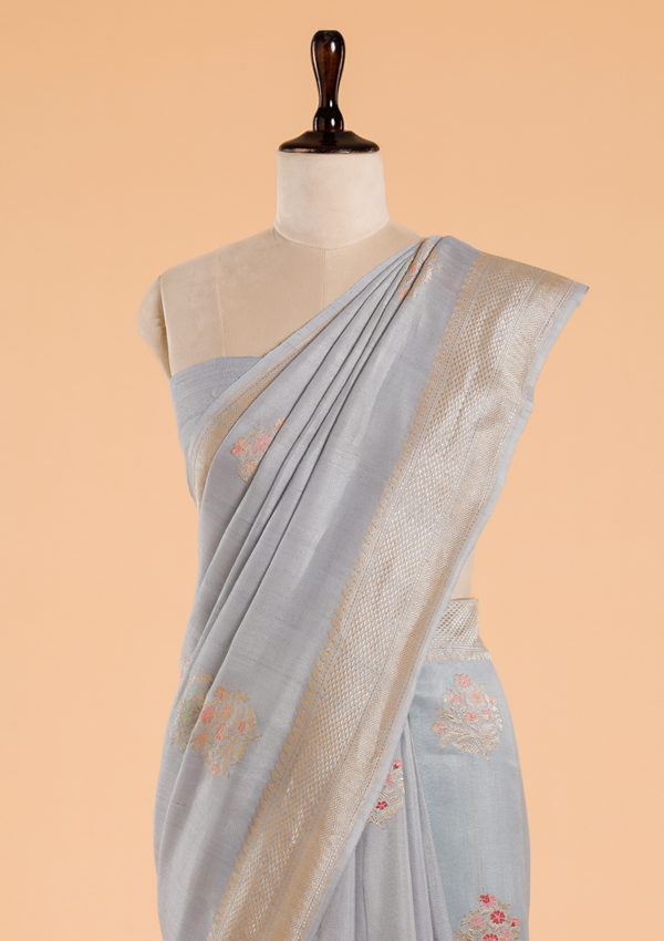 Sky Blue Butta Saree in Georgette Tussar