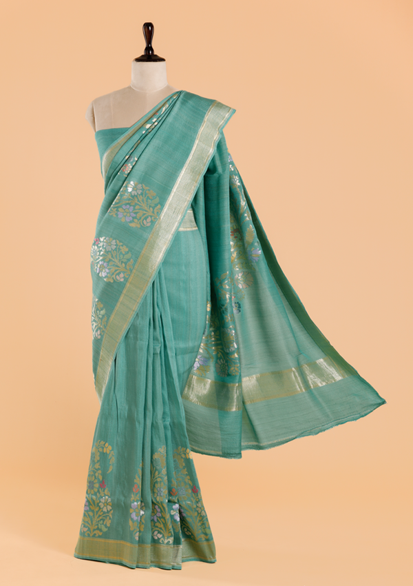 Sea Green Plain Saree In Georgette Tussar