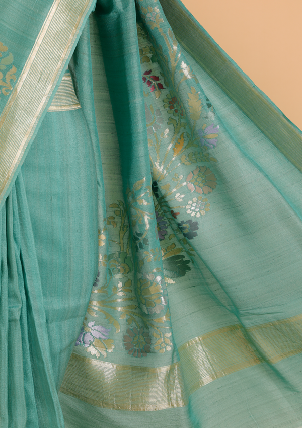 Sea Green Plain Saree In Georgette Tussar