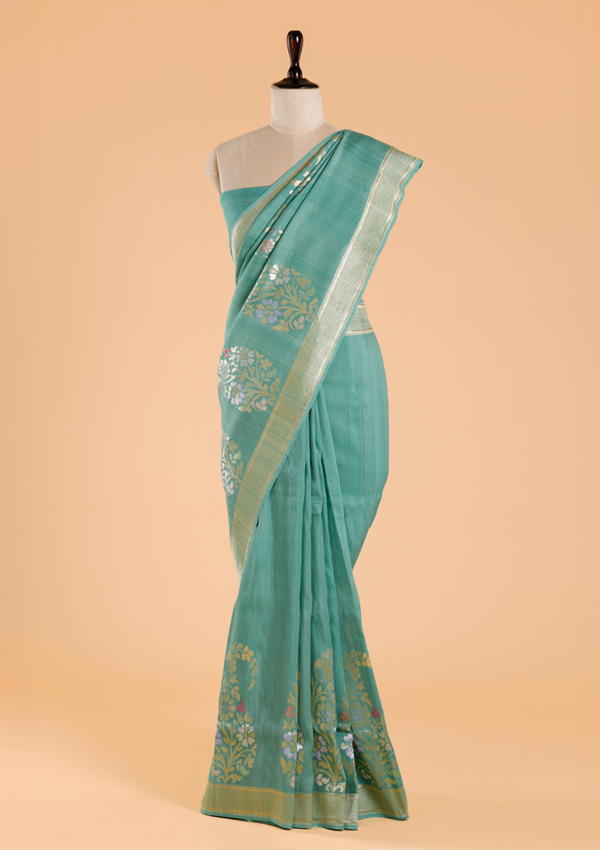 Sea Green Plain Saree In Georgette Tussar