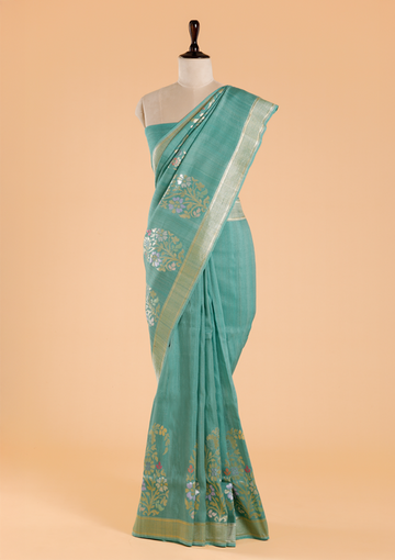 Sea Green Plain Saree In Georgette Tussar