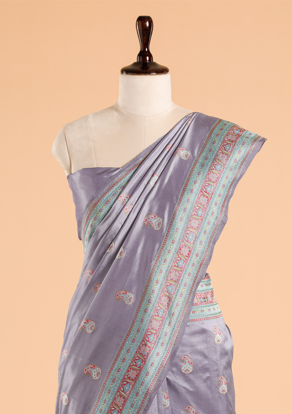 Mauve without Zari Butti Saree in Silk