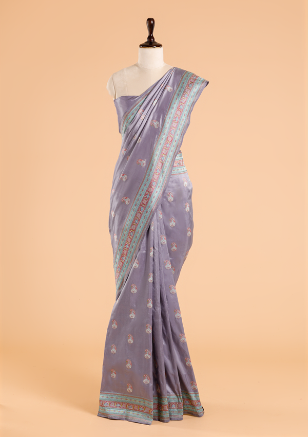 Mauve without Zari Butti Saree in Silk