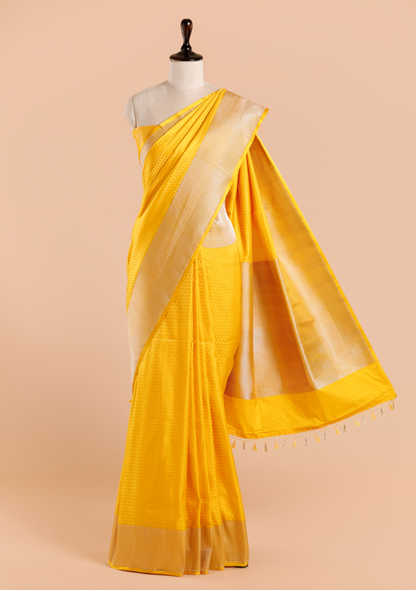 Yellow Plain Saree in Silk