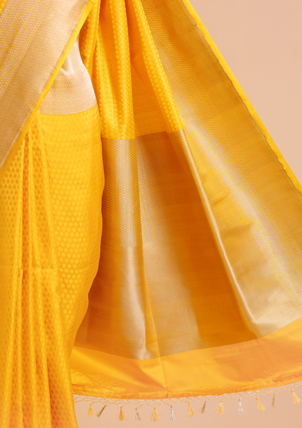 Yellow Plain Saree in Silk