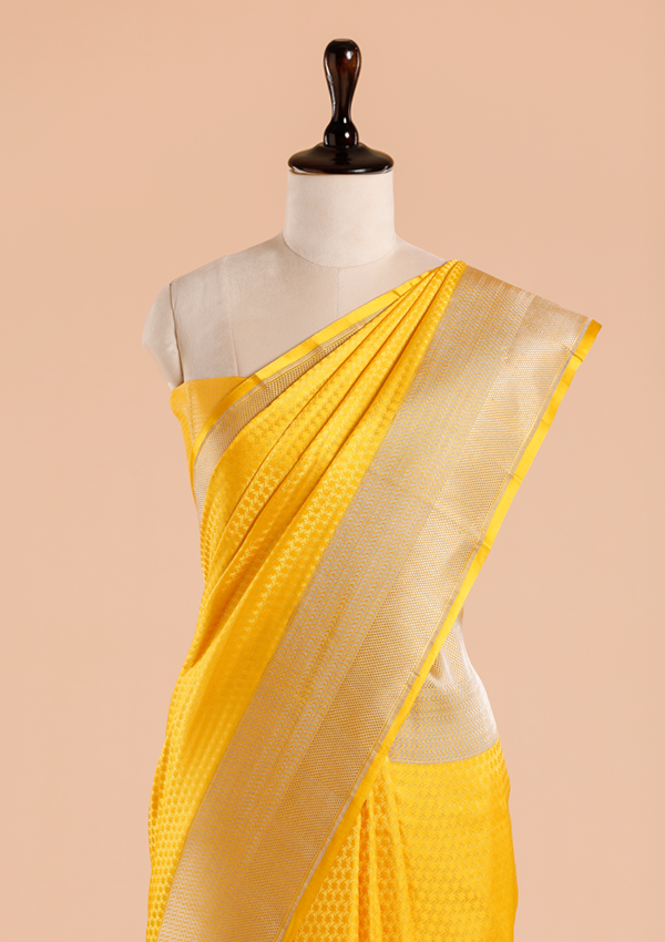 Yellow Plain Saree in Silk